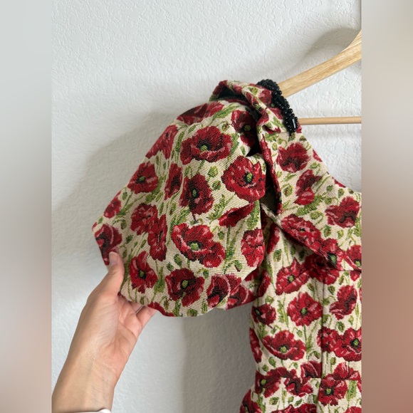 NWT SISTER JANE SHIRLEY POPPY TAPESTRY DRESS - TAN RED FLORAL Sz Small - Picture 7 of 16